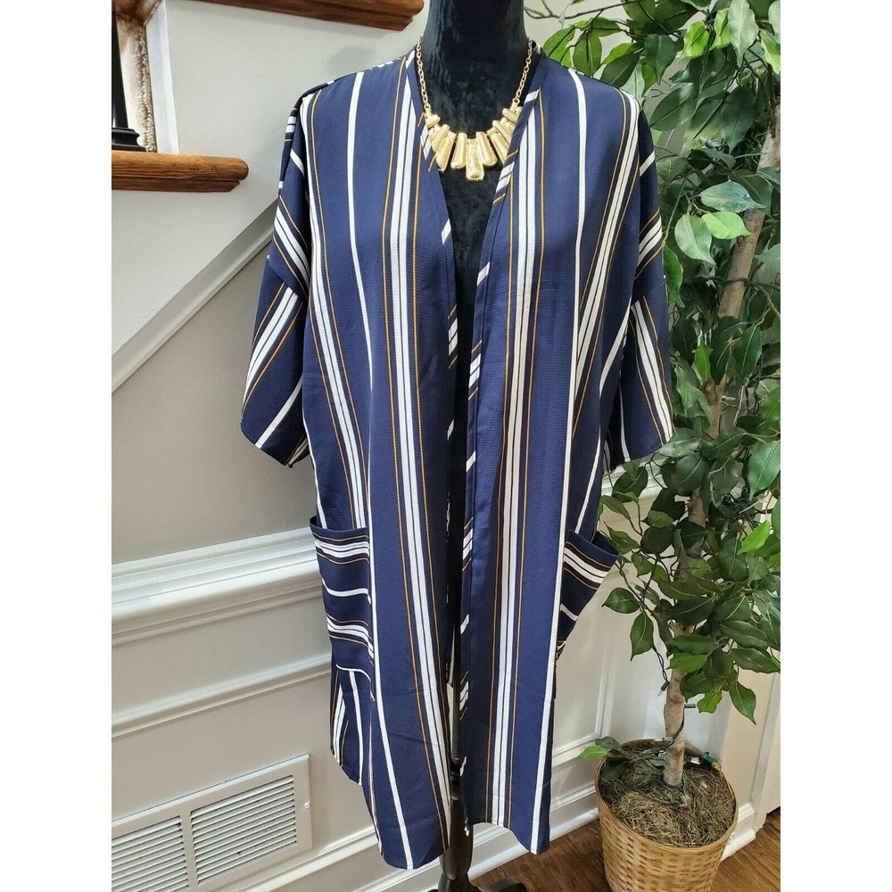 Boutique Lulu Lala Women's Blue Striped‎ Polyester Open Front Casual Cardigan S